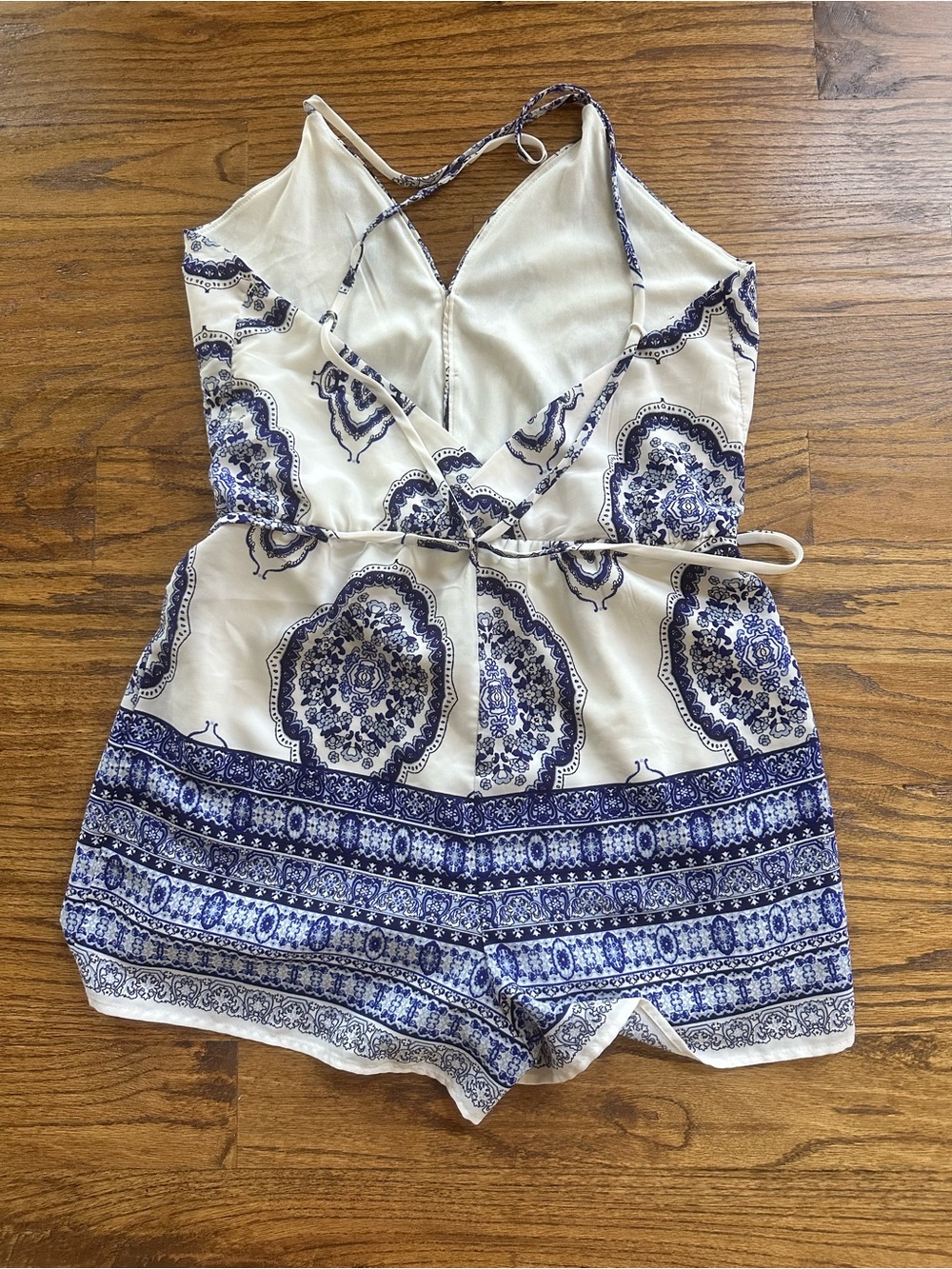 Crystal Sky White and Blue Printed Halter Romper